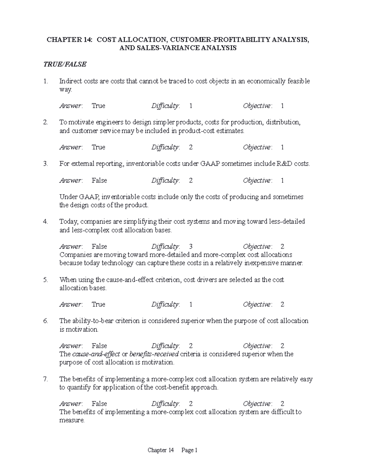 Chapter 14 management acctg - CHAPTER 14: COST ALLOCATION, CUSTOMER ...