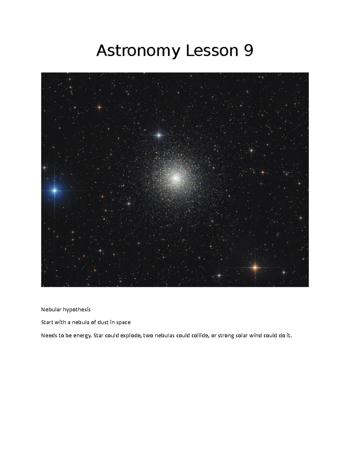 Astronomy Lesson 9 Lecture notes 9 Astronomy Lesson 9 Nebular