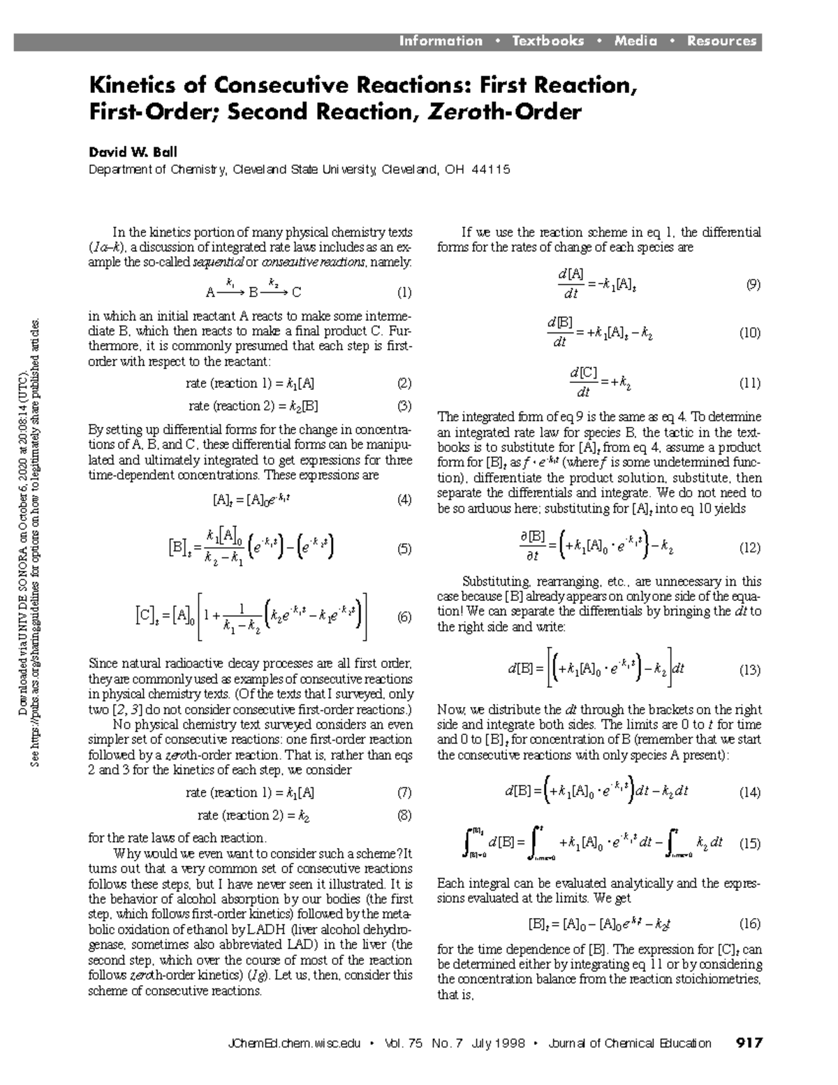 JCE Consecutive reactions - Information • Textbooks • Media • Resources ...