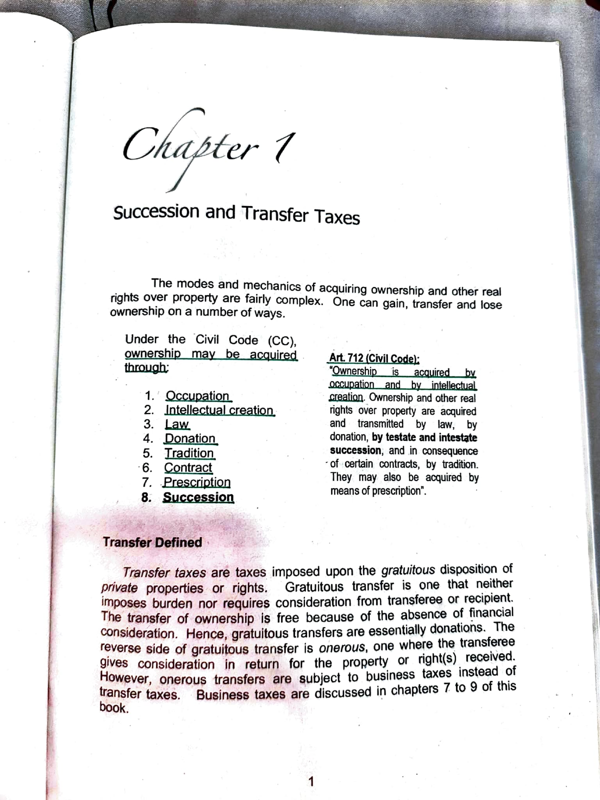 Business Taxation Chapter 1 - Chapier Succession And Transfer Taxes The ...