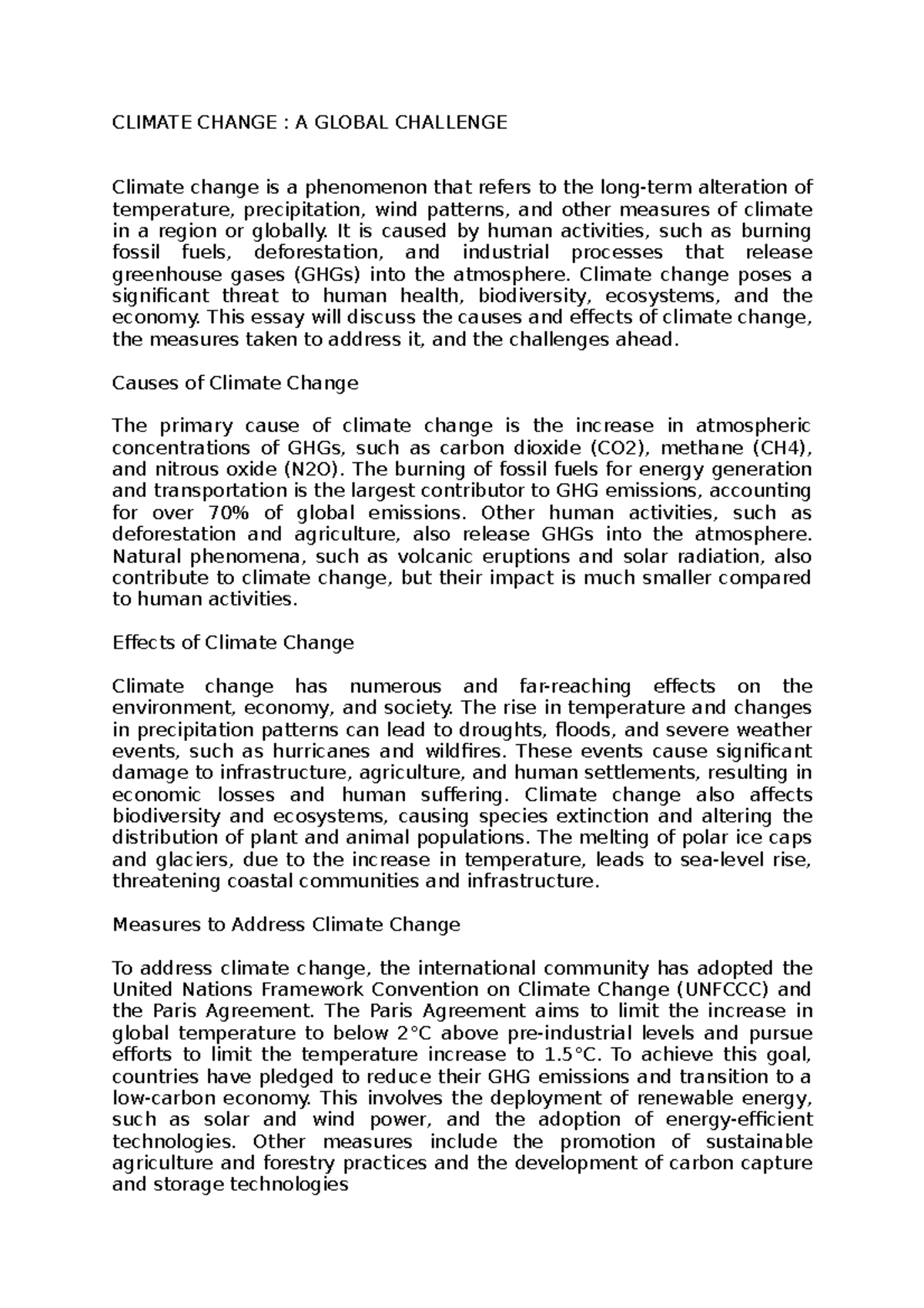 climate change start essay