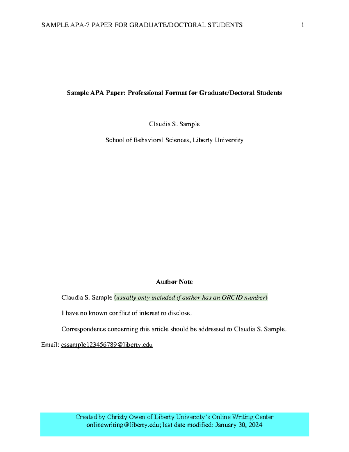 Sample Paper APA 7th professional version 06172020 - SAMPLE APA-7 PAPER ...