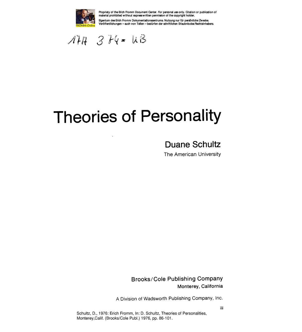 Schultz D 1976 - Theories Of Personality Duane Schultz The American ...