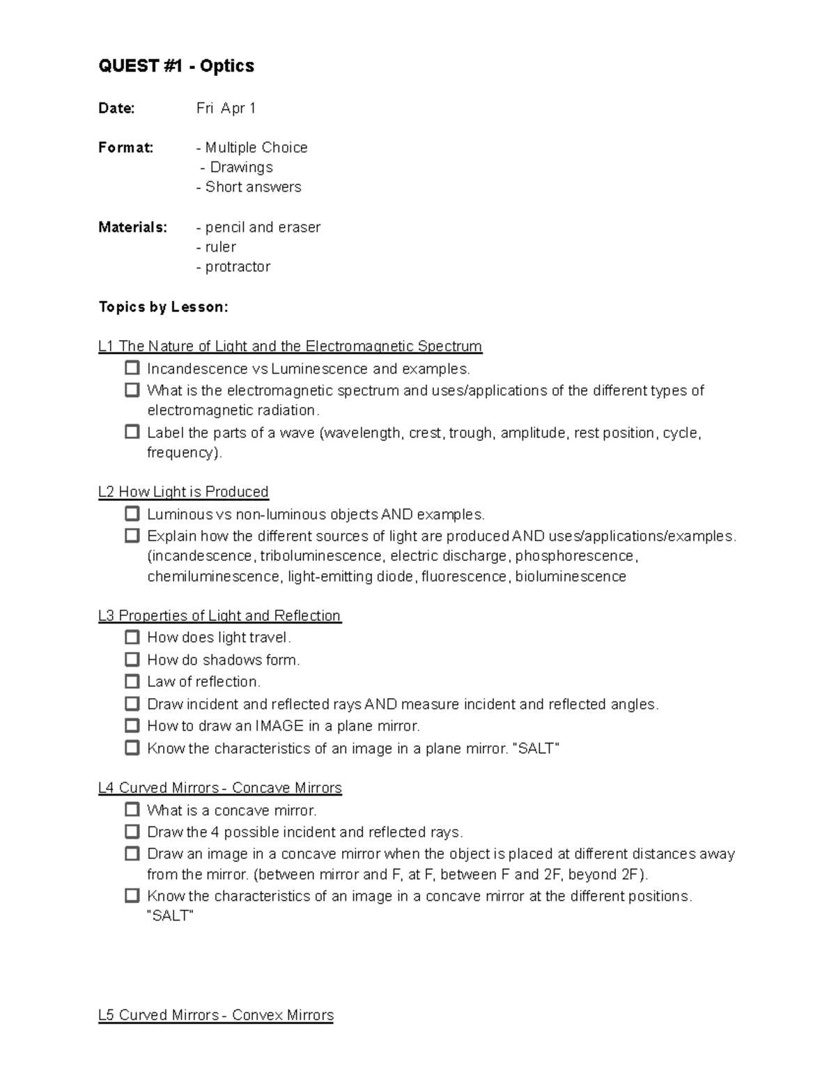 grade 10 optics assignment