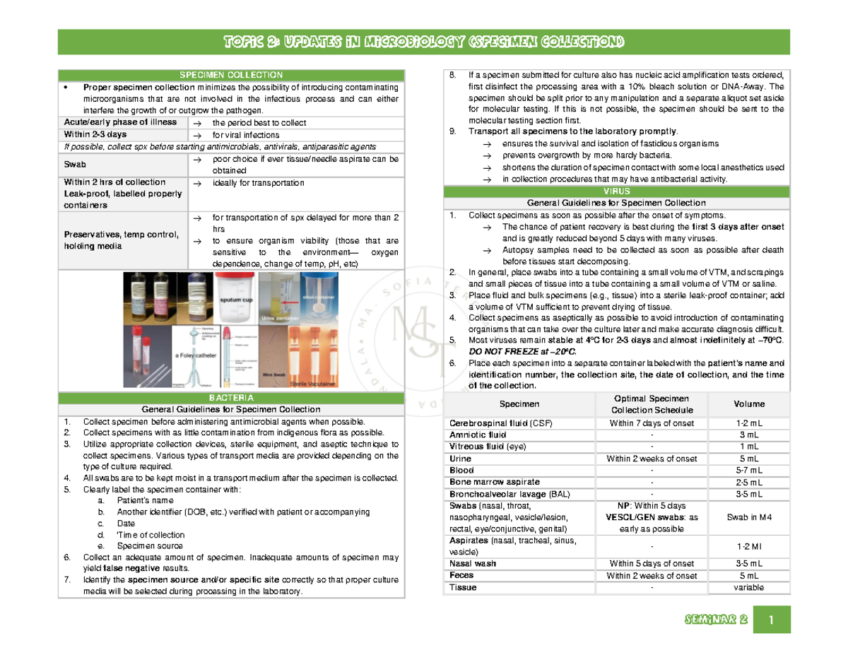 MICROBIOLOGY - Updates in Microbiology - SPECIMEN COLLECTION Proper ...