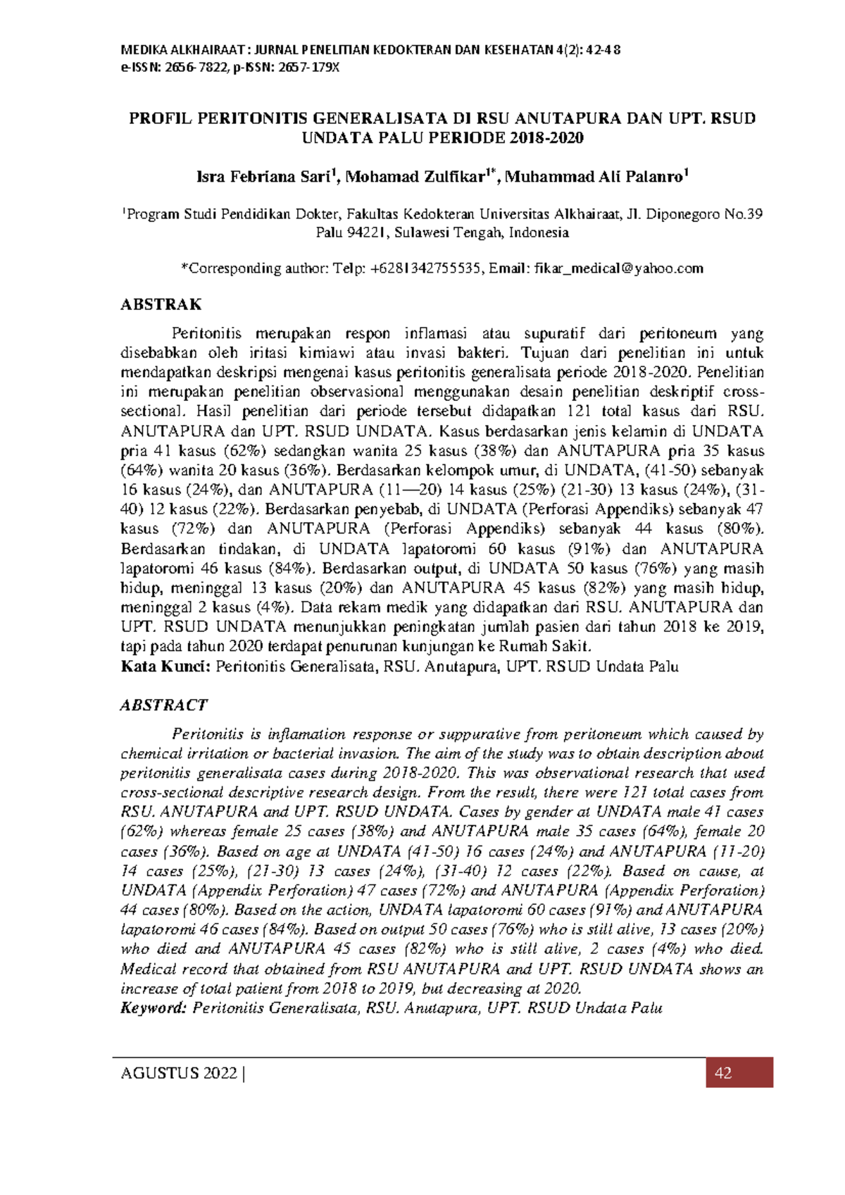 peritonitis infeksi peritoneum - e-ISSN: 2656-7822, p-ISSN: 2657-179X