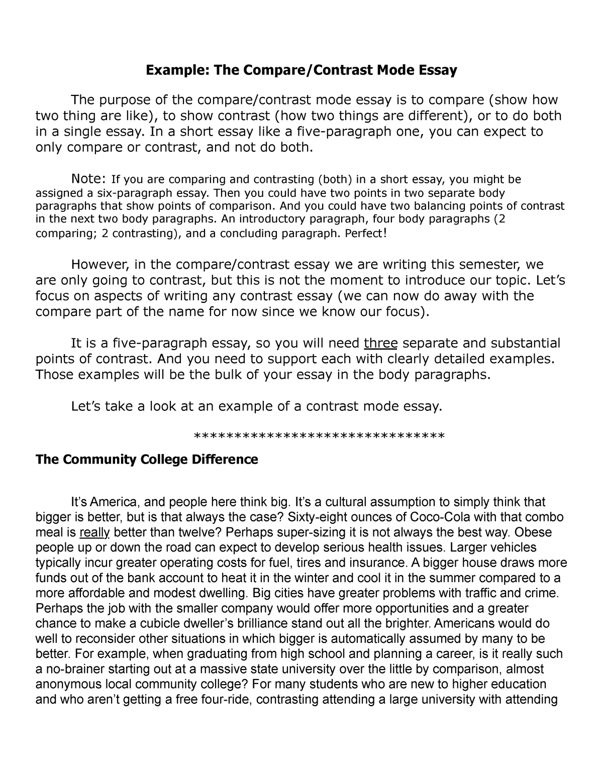 compare and contrast essay middle school