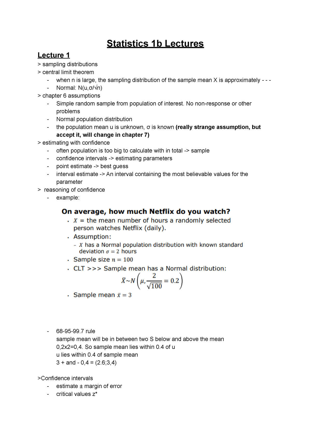 Statistics 1b Lectures 1-10 Notities (9 Mist) Bachelor Psychology (ENG ...