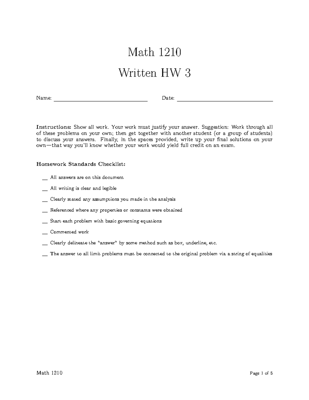 Calc 1 Written HW #3 Key - Math 1210 Written HW 3 Name: Date ...