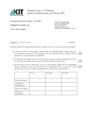 Aufgabensammlung von Anziehbare Robotertechnologien