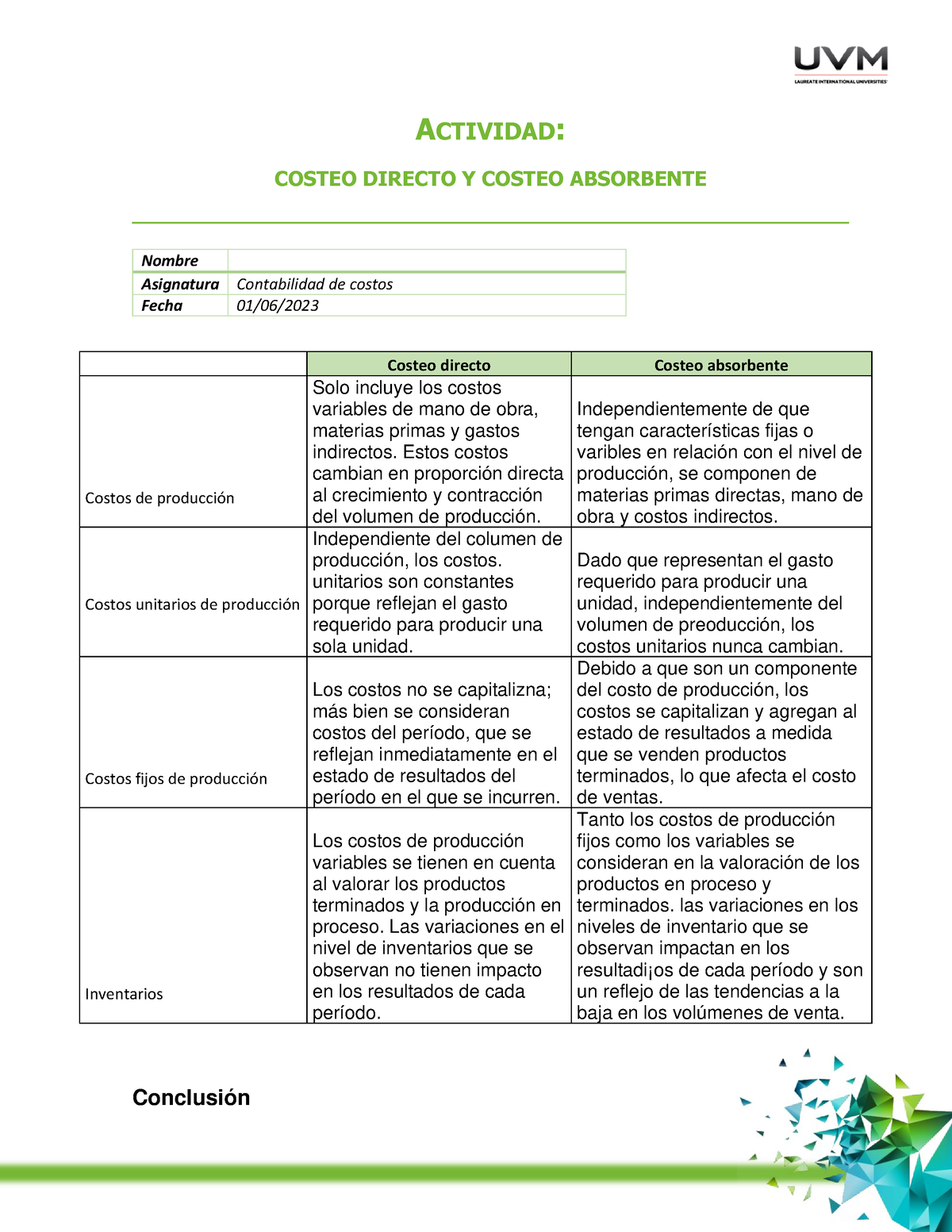 Actividad Cuadro Comparativo Contabilidad Costos Costeo Directo Hot Sexiezpix Web Porn 0415