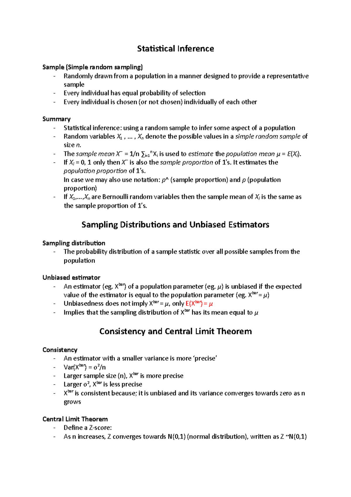 Week 6 notes - Statistical Inference Sample (Simple random sampling ...