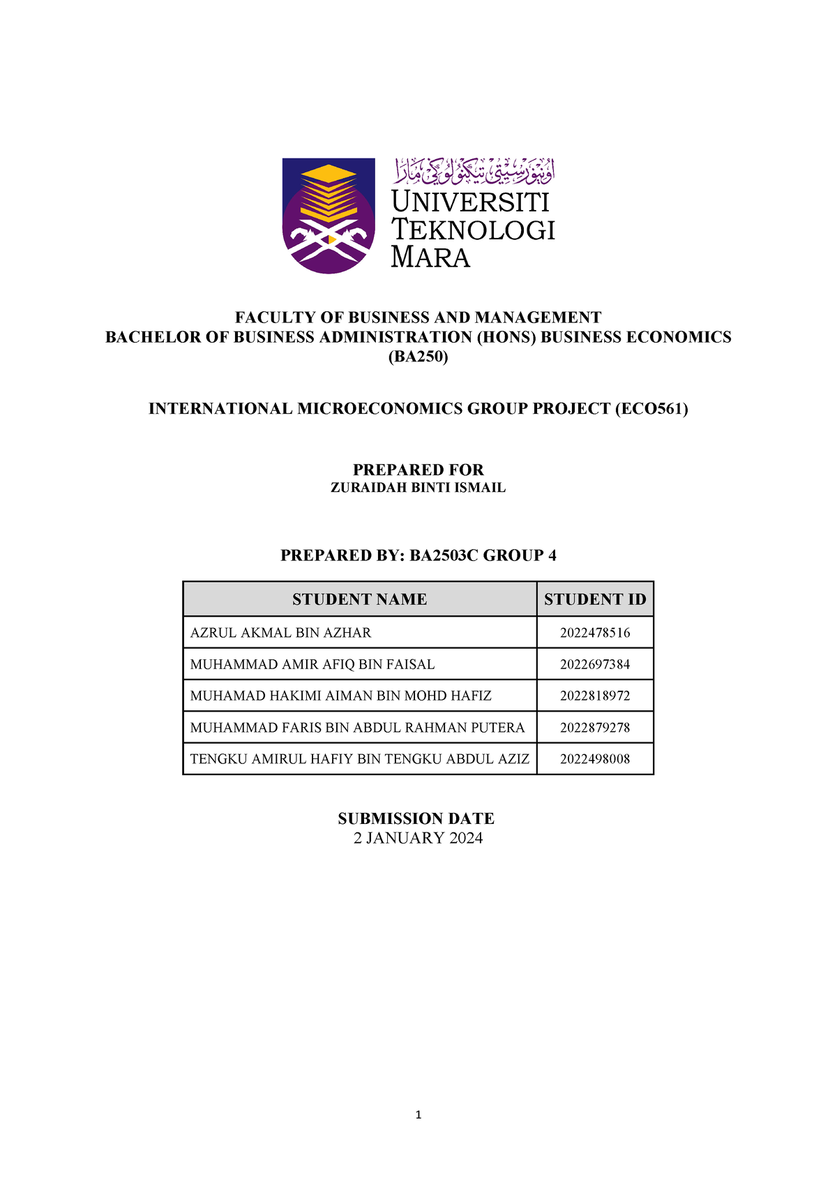 Group 4 - Tutorial - FACULTY OF BUSINESS AND MANAGEMENT BACHELOR OF ...