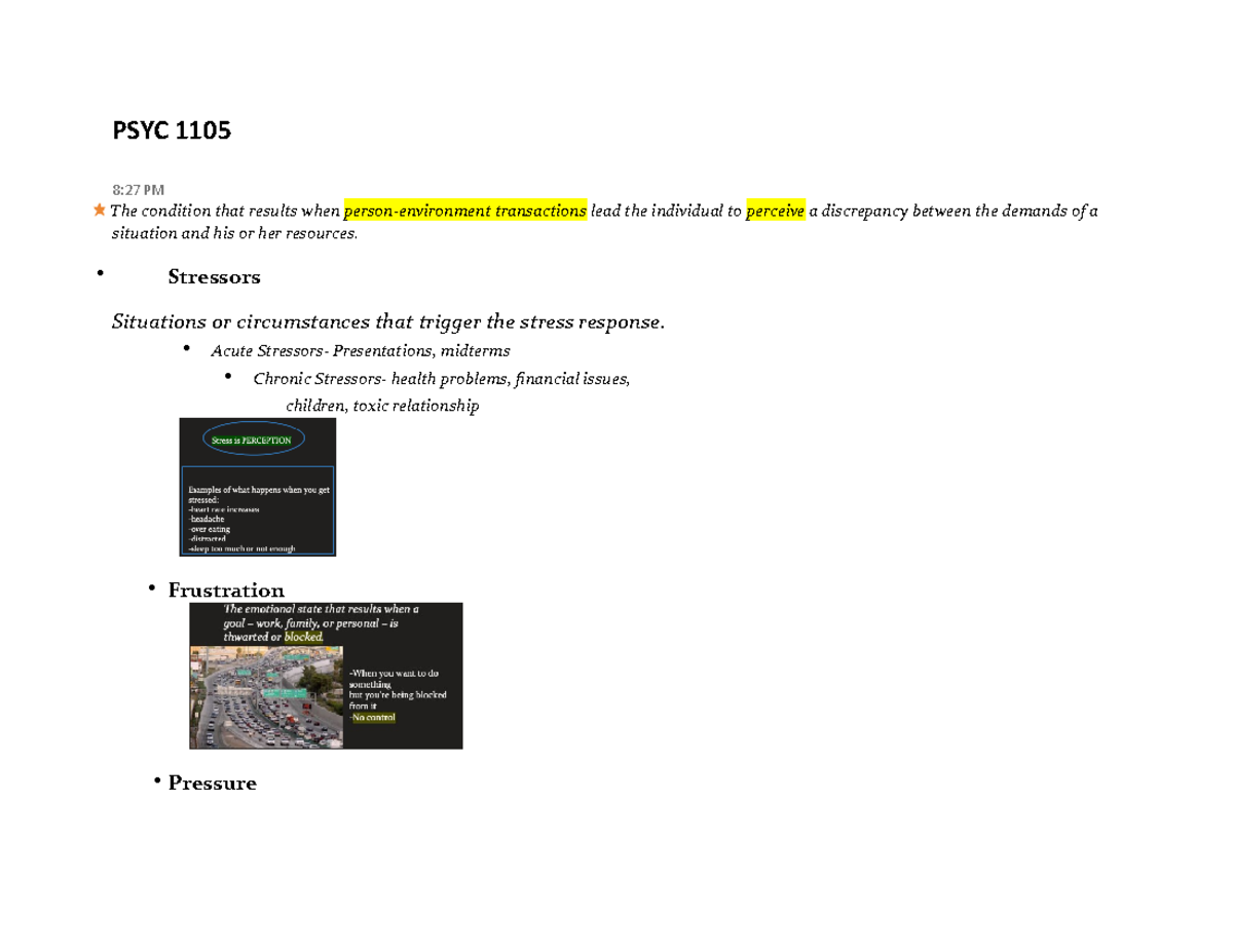 PSYC 1105 Notes - PSYC 1105 8:27 PM The Condition That Results When ...