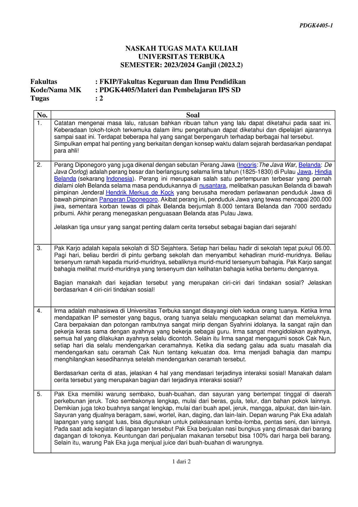 Soal Pdgk4405 Tmk2 1 - Soall Tugas Tutorial - PDGK4405- 1 1 Dari 2 ...