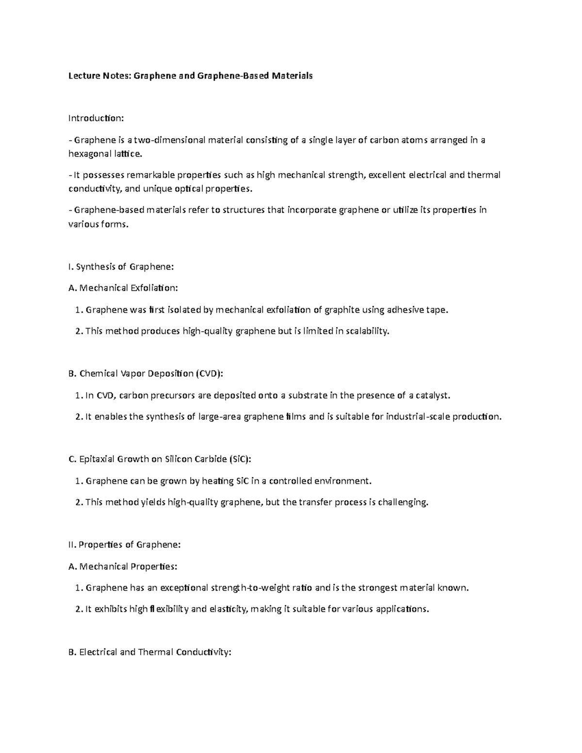 Lecture Notes: Graphene and Graphene-Based Materials - Lecture Notes ...