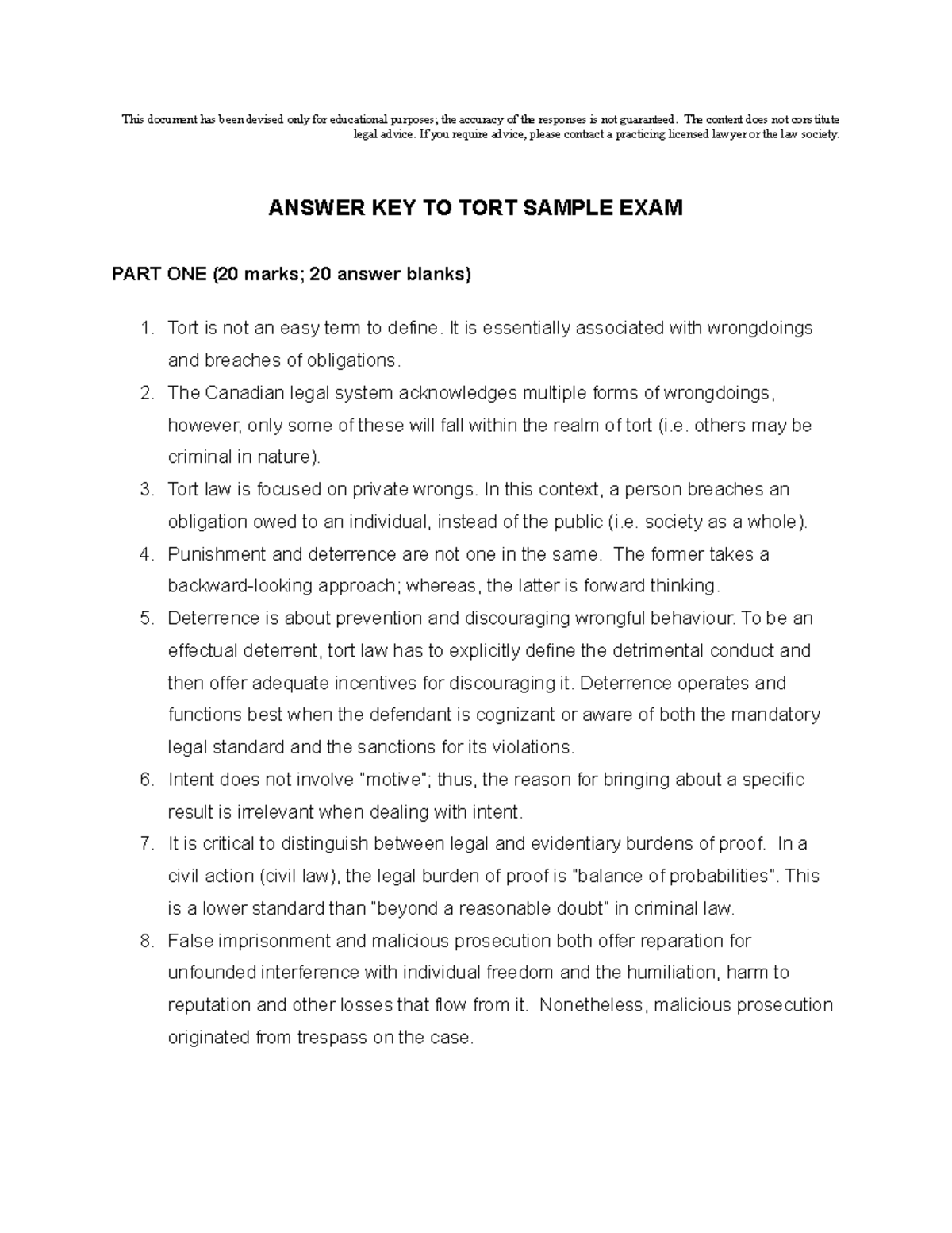 sample torts essay answer