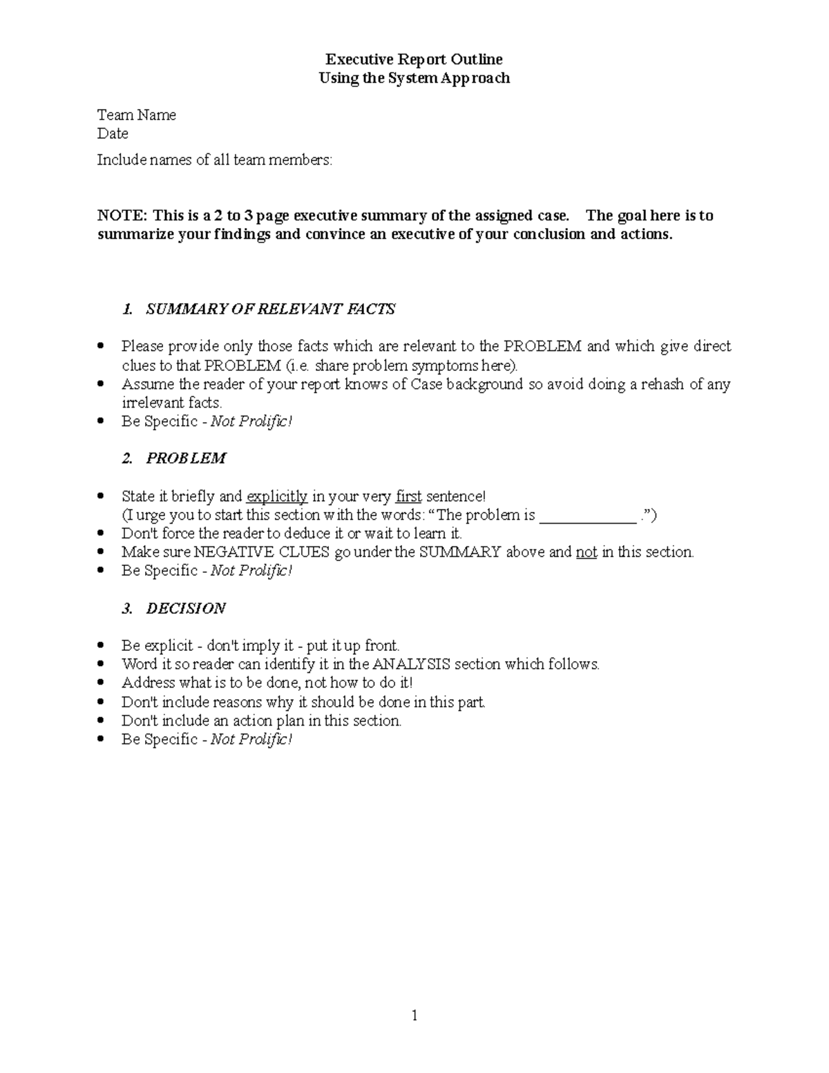 Case Study Template - Executive Report Outline Using the System ...