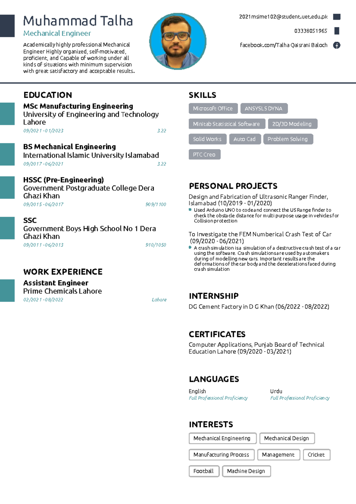 Muhammad Talha CV - Muhammad Talha Mechanical Engineer Academically ...