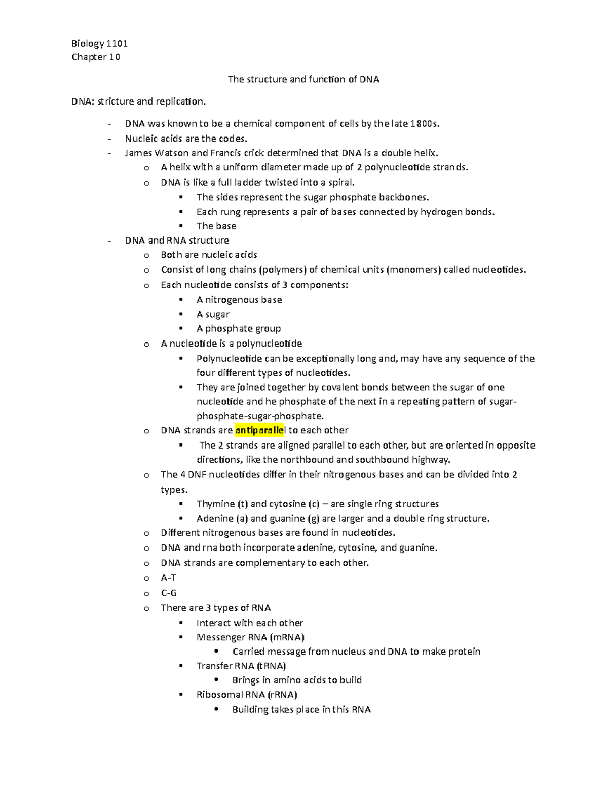 Biology Chapter 10 Chapter 10 The Structure And Function Of DNA DNA