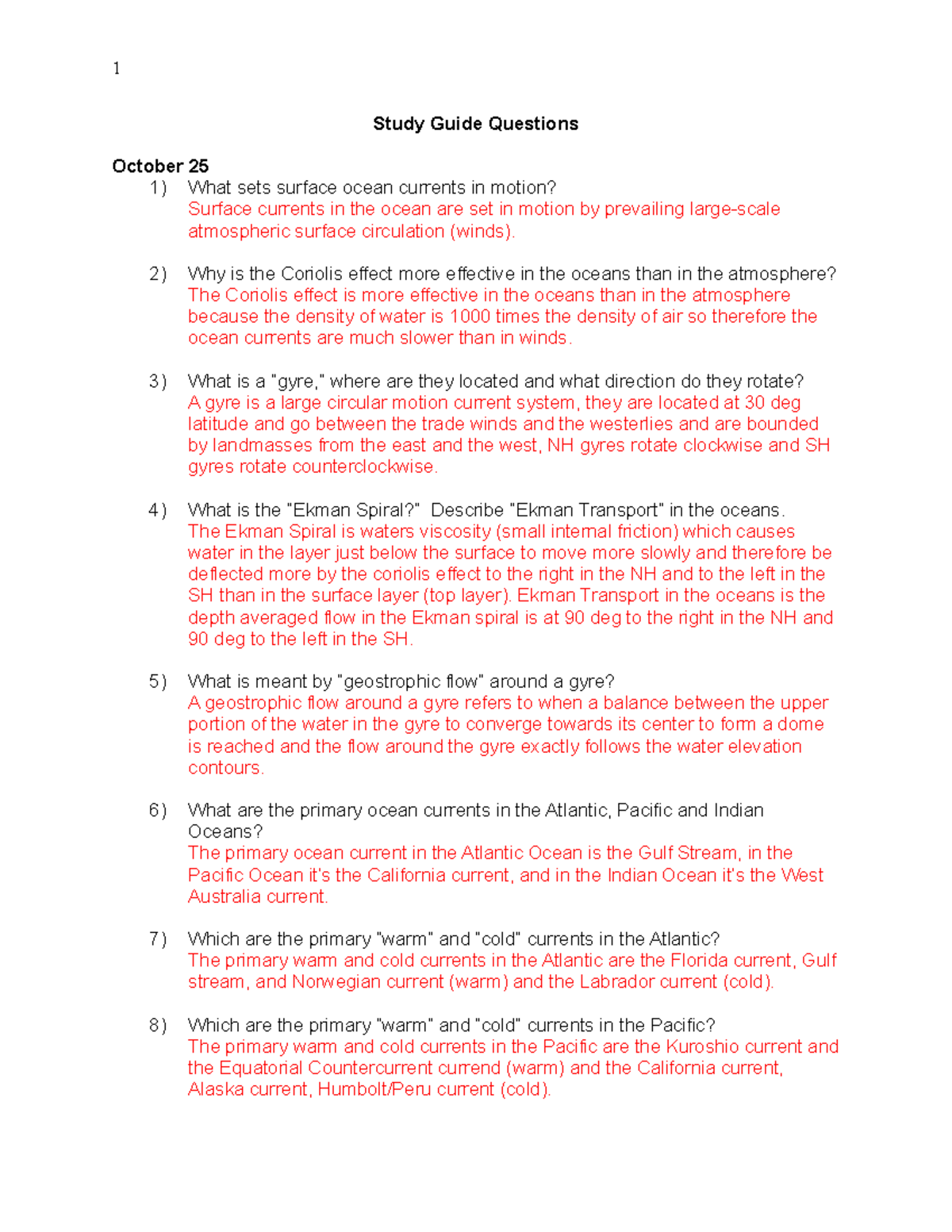 Study Guide Questions Answers - 1 Study Guide Questions October 25 1 ...