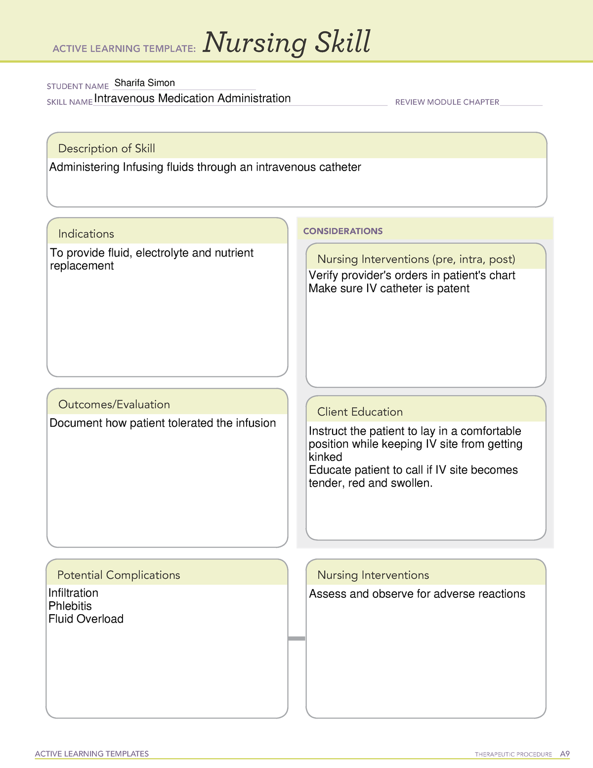 IV Active Learning Template Nursing Skill form - ACTIVE LEARNING ...