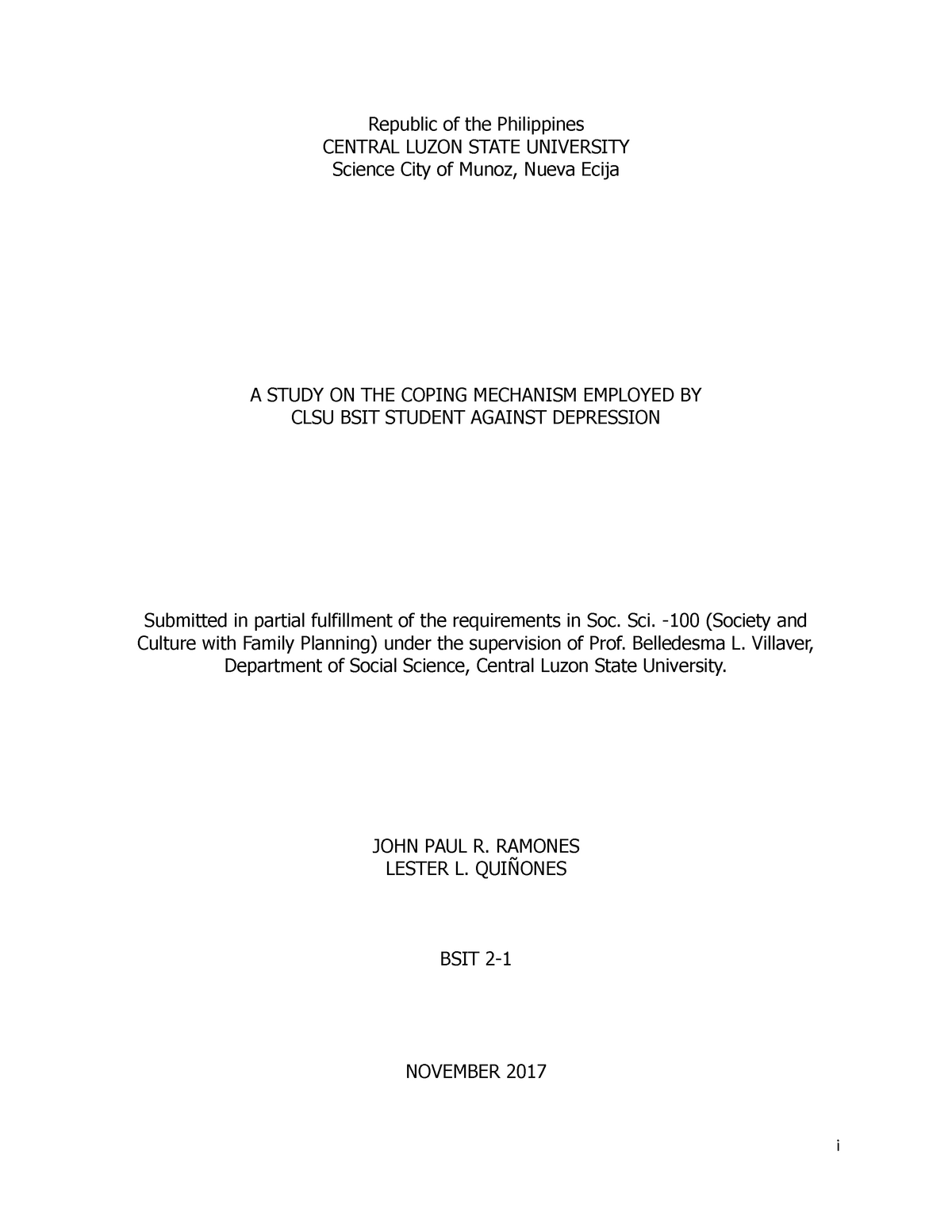 Socsci Research Paper - Grade: B - Republic of the Philippines CENTRAL ...