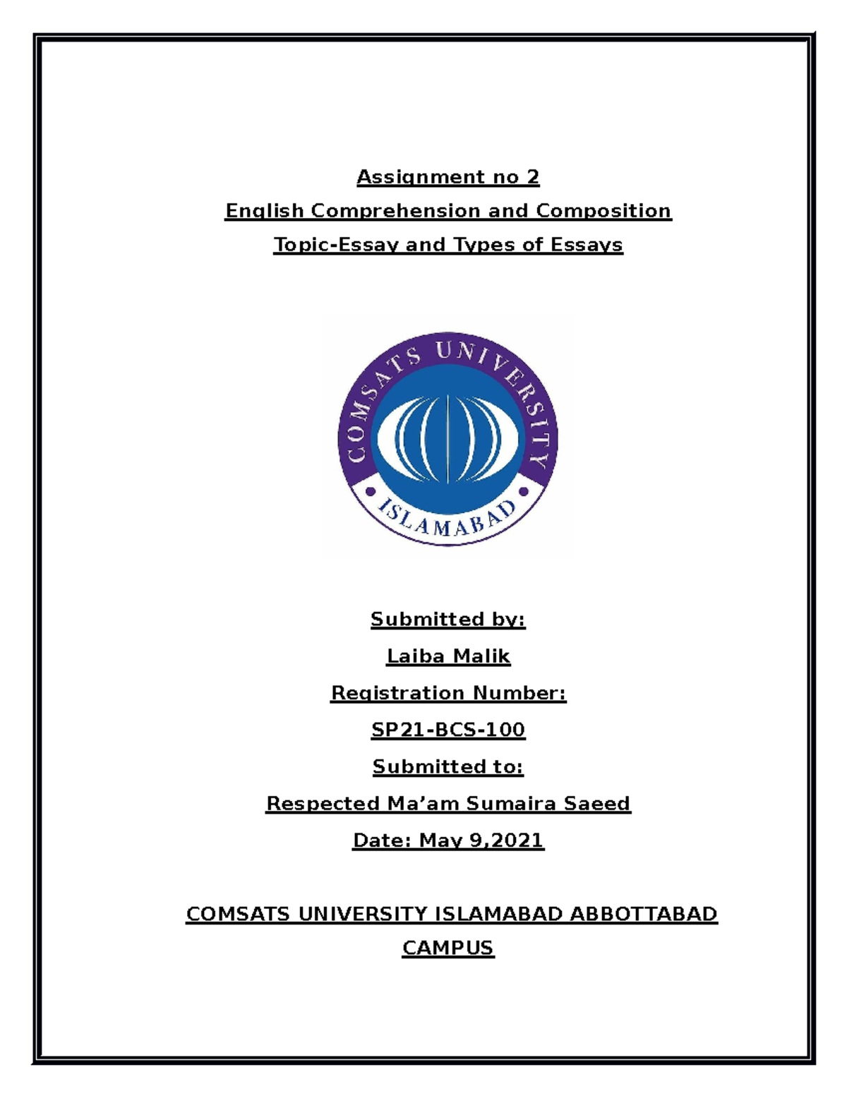 english Assig 2 - Assignment no 2 English Comprehension and Composition ...