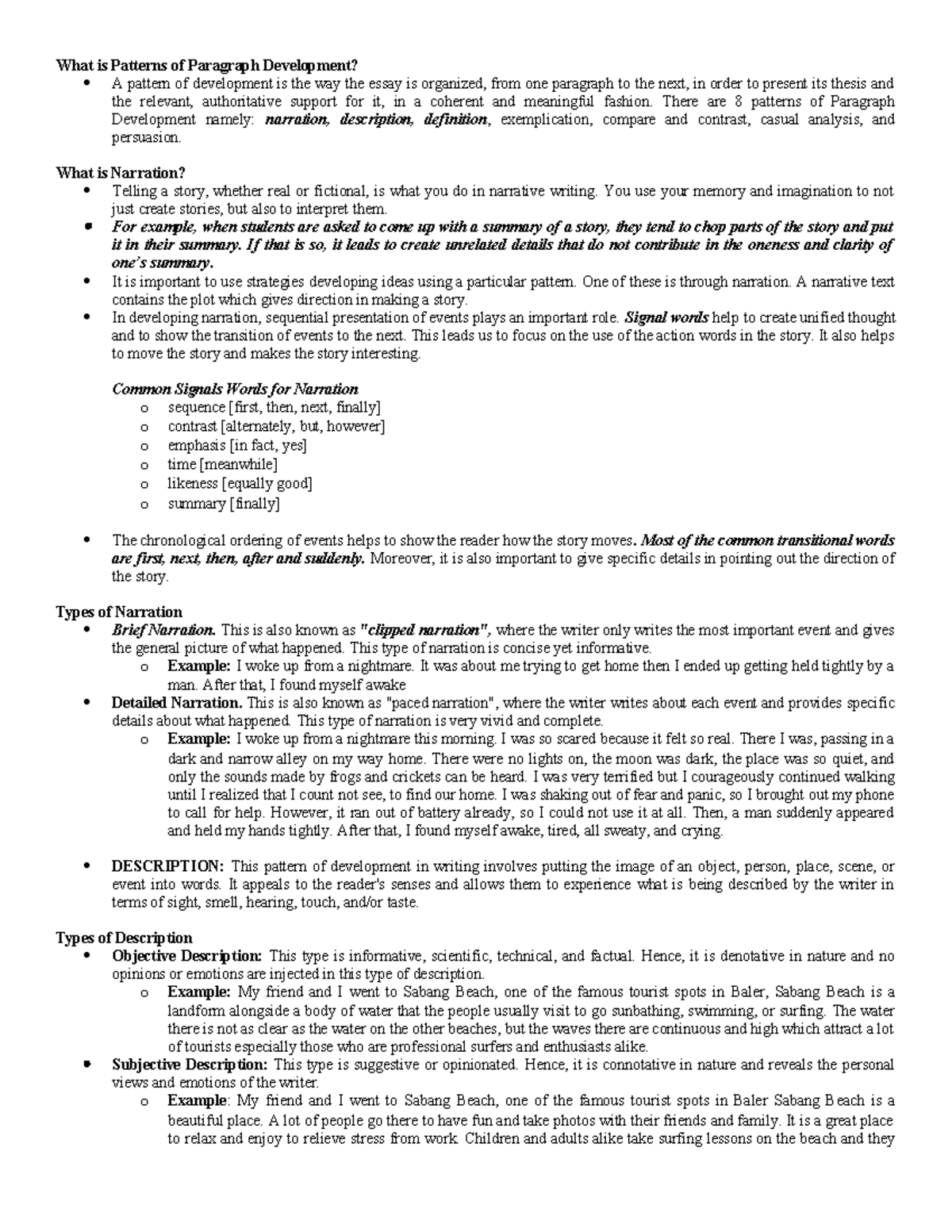 Patterns of Development - What is Patterns of Paragraph Development? A ...