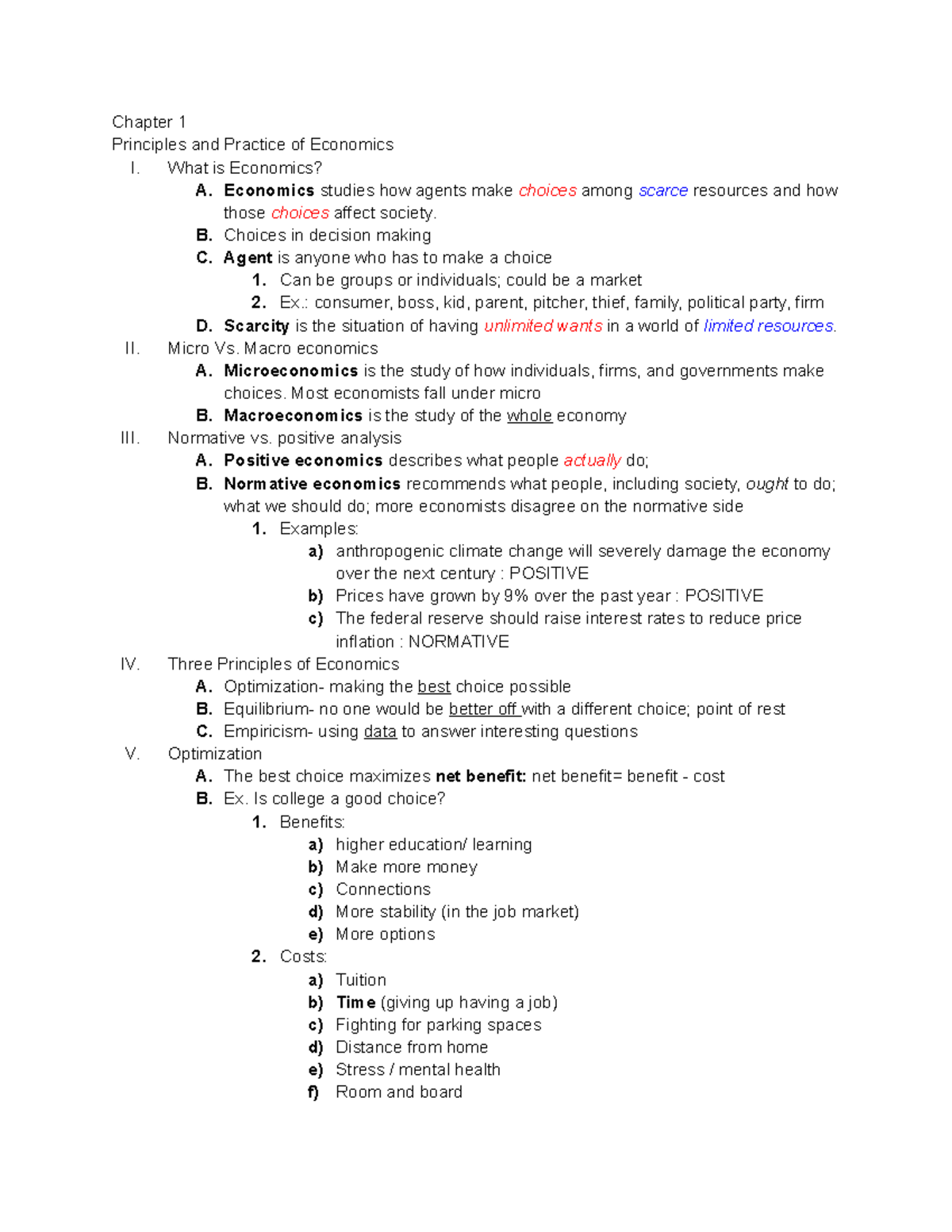 Econ Notes Chapter 1 - Chapter 1 Principles and Practice of Economics I ...