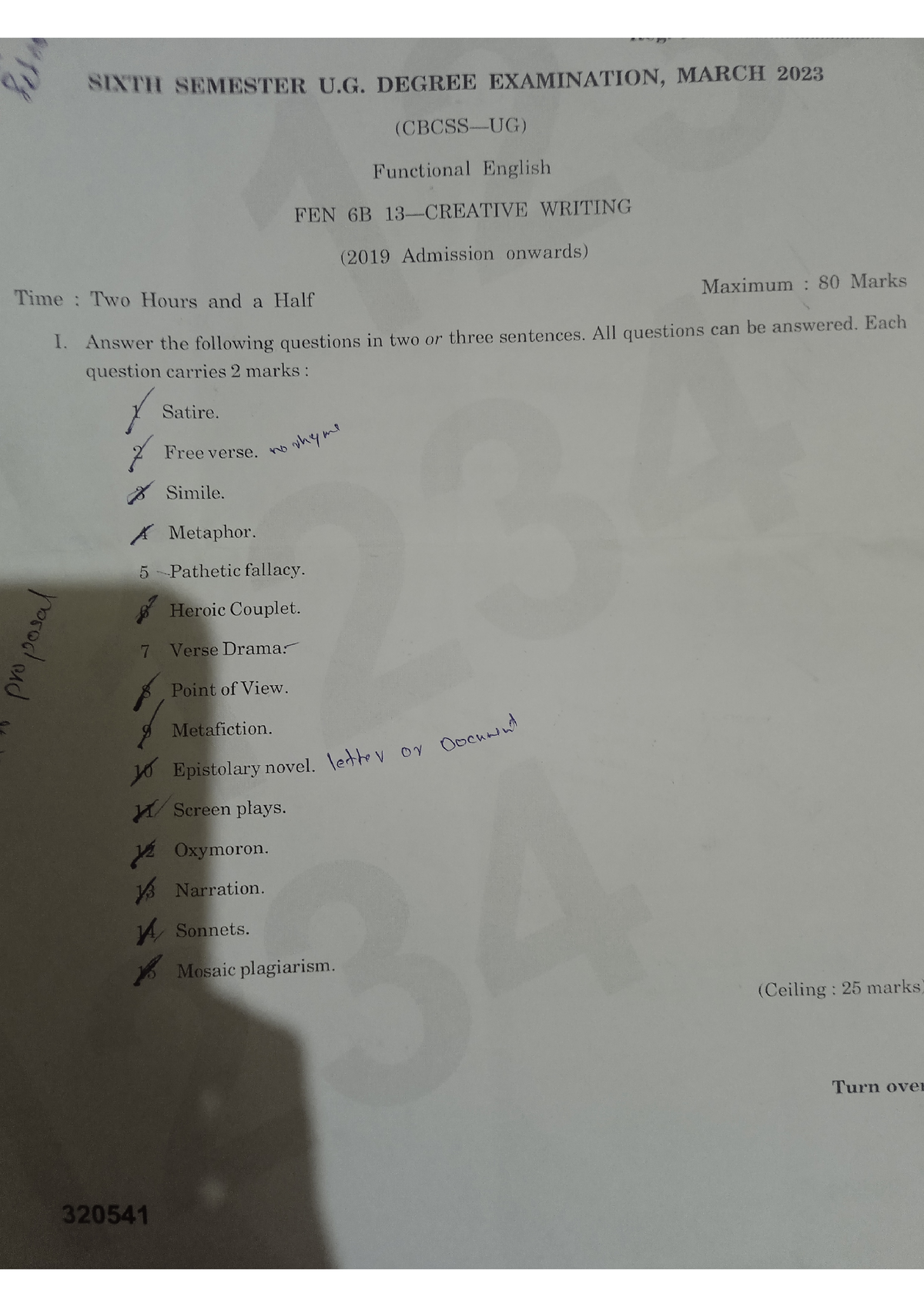 sec creative writing question paper du