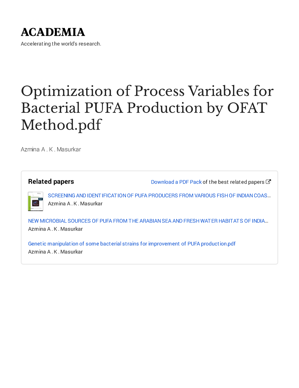 Optimization Of Process Variables For Bacterial PUFA Production By OFAT ...