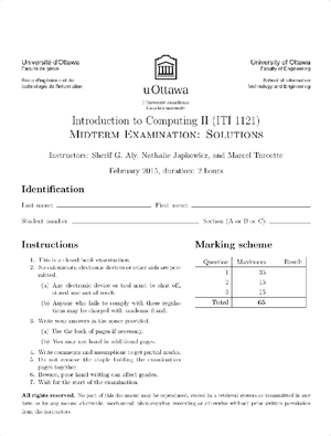 Midterm 2016 solu - Introduction to Computing II (ITI 1121) Midterm ...