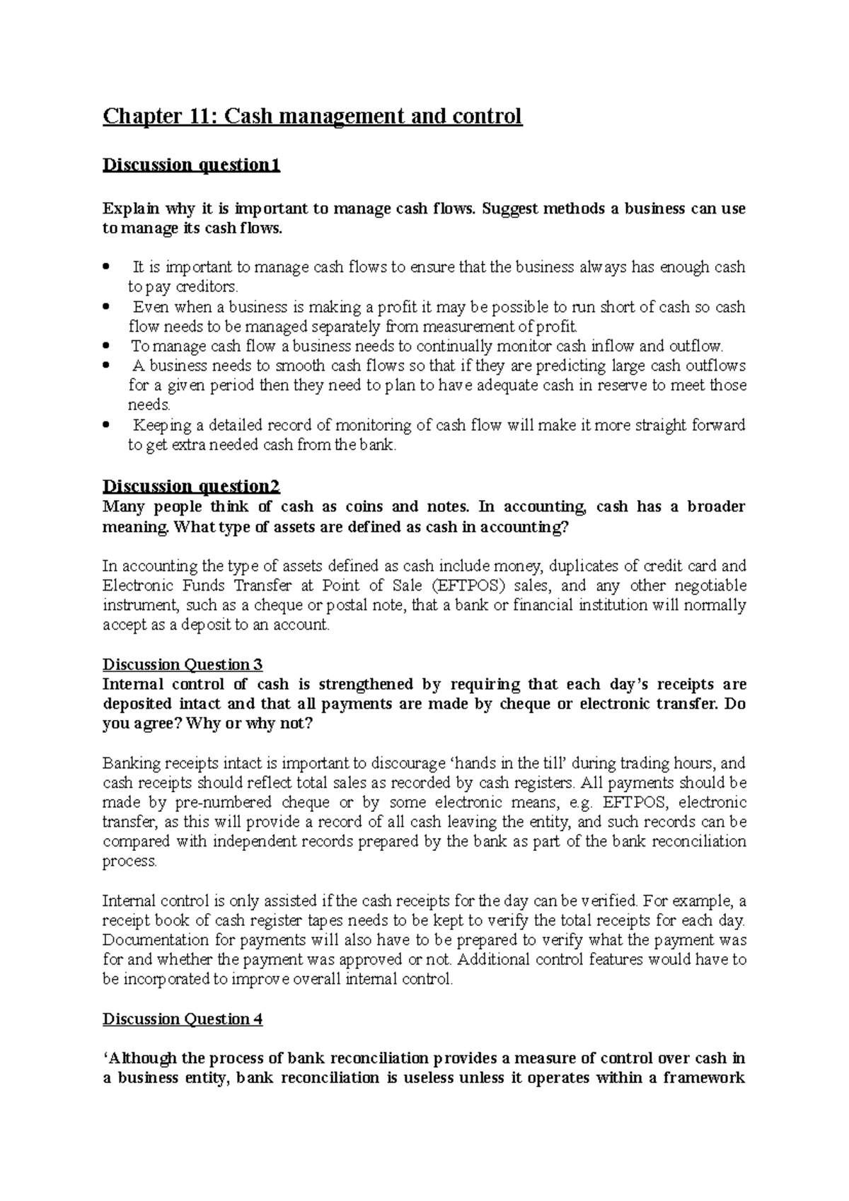 Test 2 Extra Q with Sol - Chapter 11: Cash management and control ...