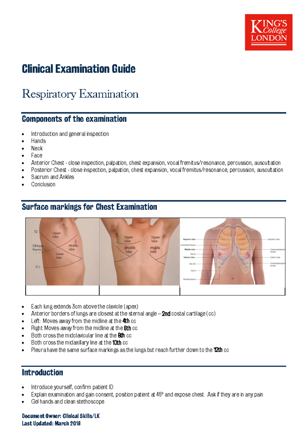 Respiratory Examination Guide Document Owner Clinical Skills/LK Last