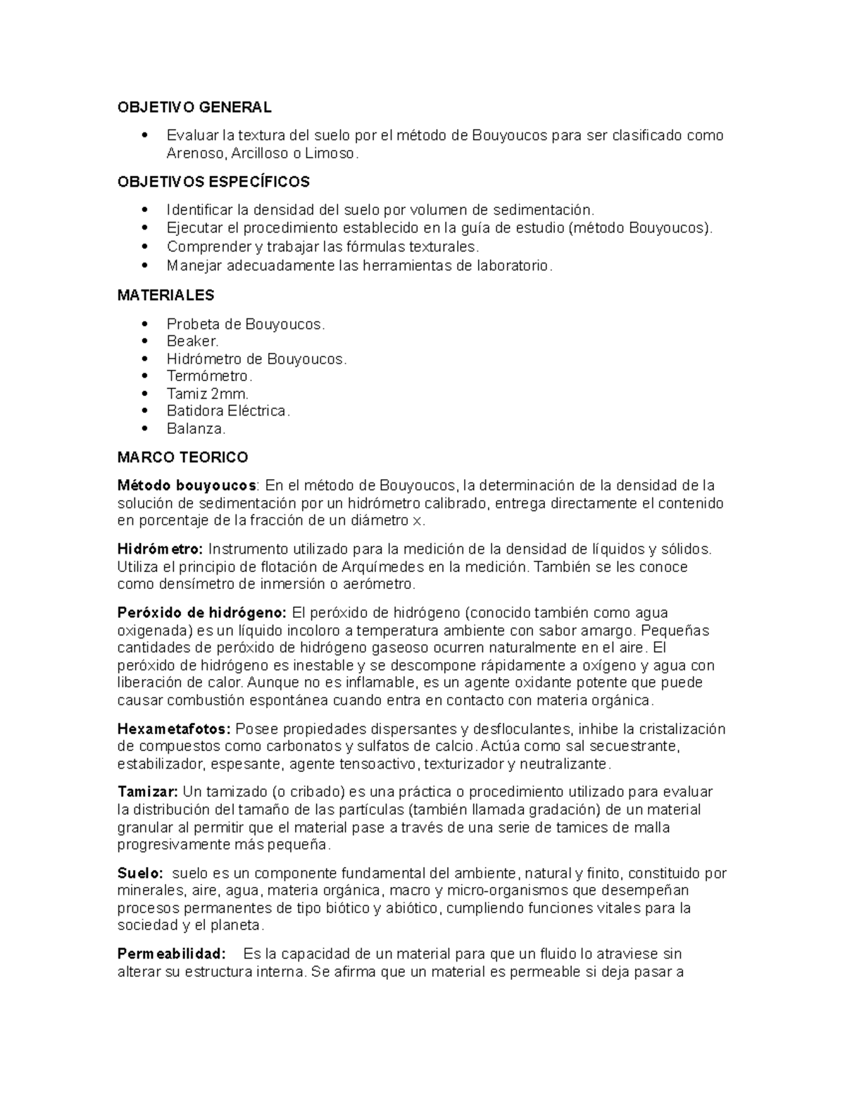 Bouyoucos OBJETIVOS ESPECÍFICOS Identificar la densidad del suelo por