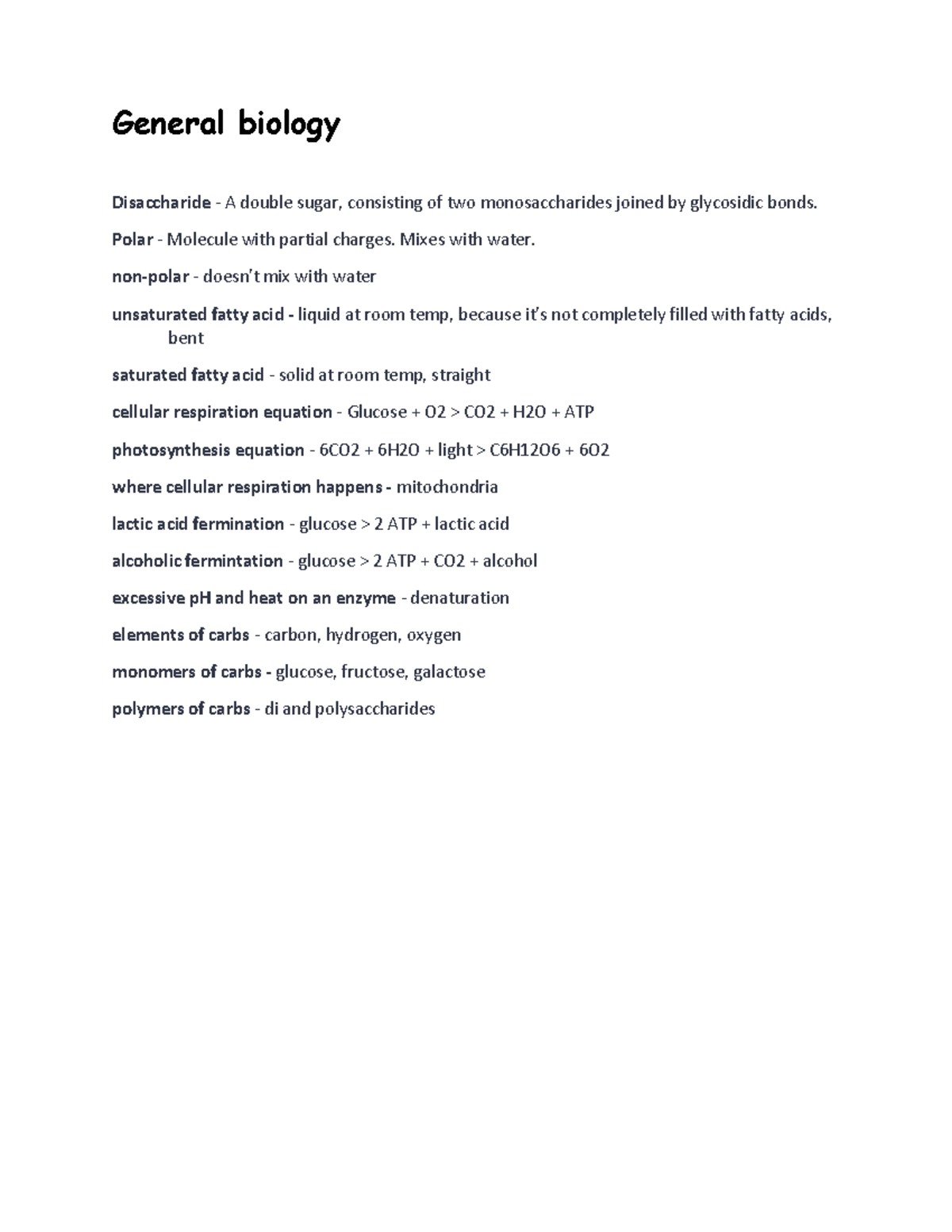 General Biology - Notes - General Biology Disaccharide - A Double Sugar ...