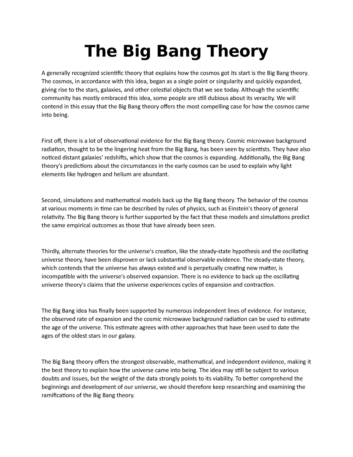 Evidence for the Big Bang Theory