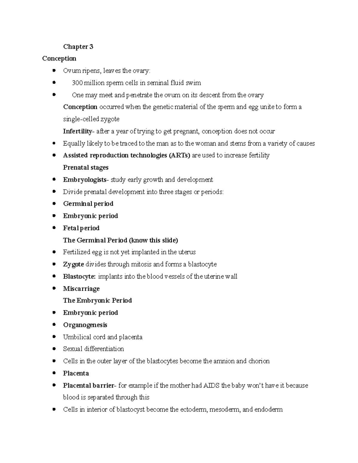 Chapter 3 Prenatal Development and Birth - Chapter 3 Conception Ovum ...