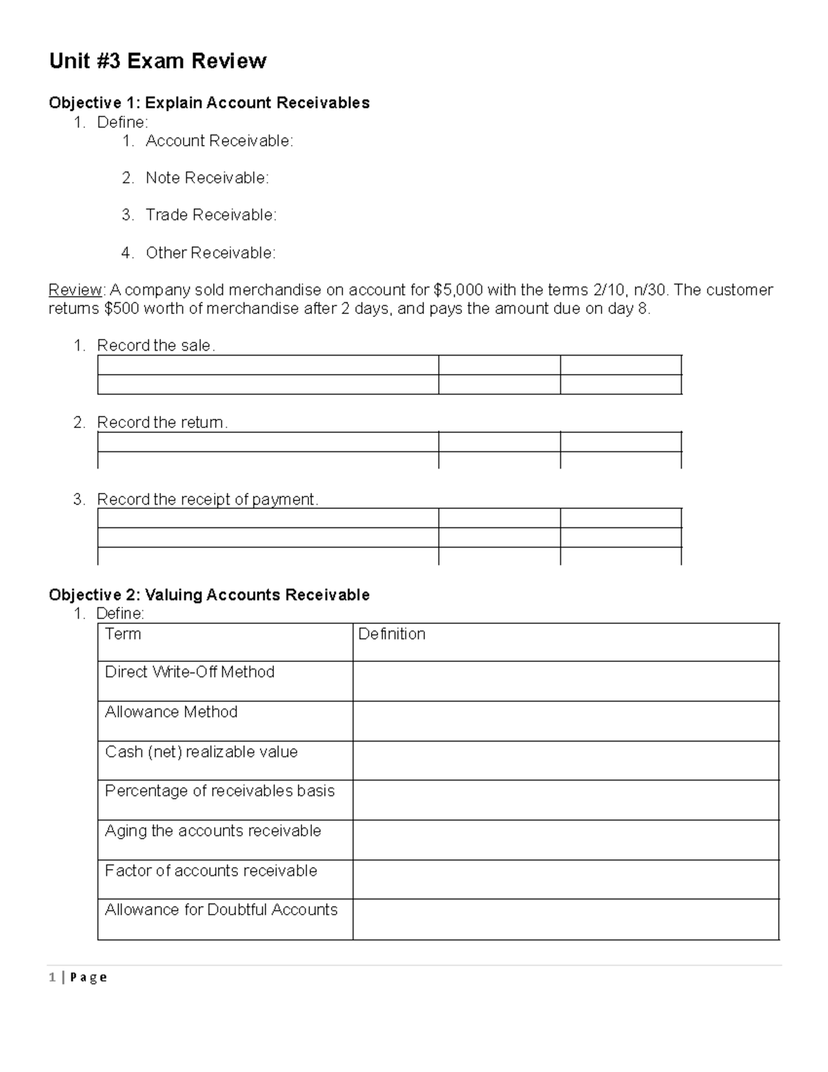 Unit 3 Exam Review These are practice materials for Intro. to
