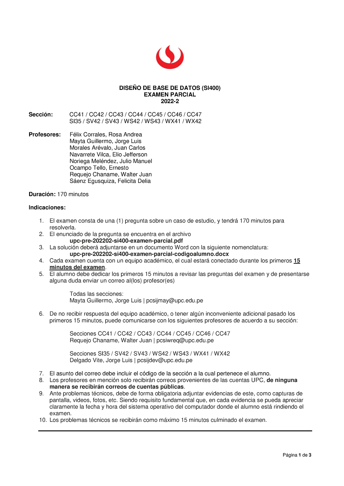 Upc Pre 202202 Si400 Examen Parcial Página 1 De 3 DiseÑo De Base De Datos Si400 Examen 5566