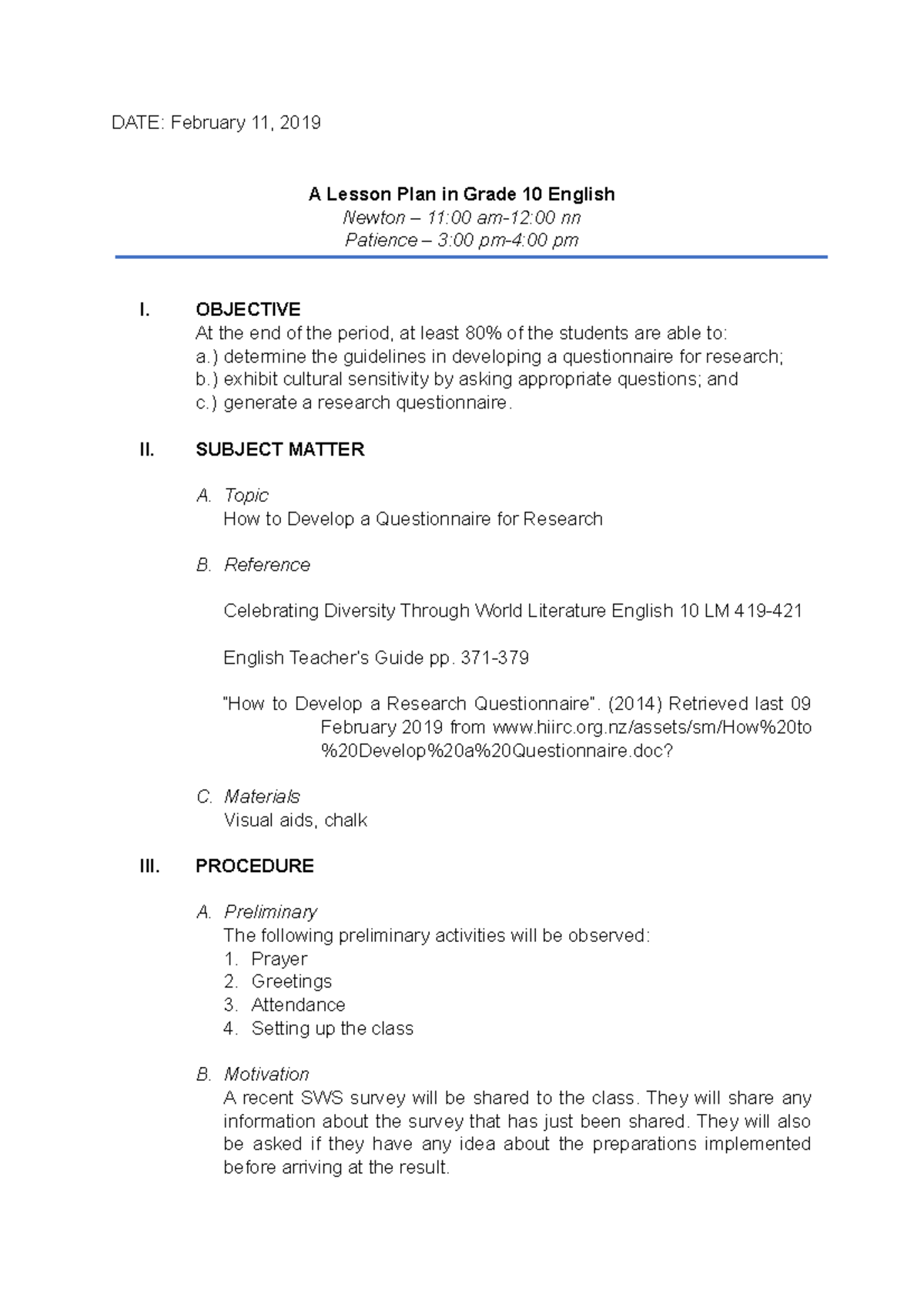 02-11-2019 How to Develop a Questionnaire for Research - DATE: February ...