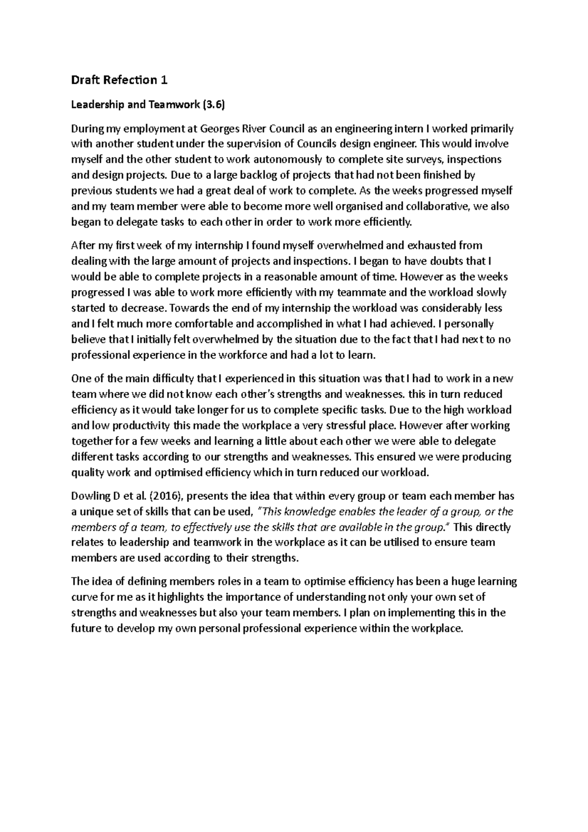 Engineering Practice Review 1 - Assessment Task 1 Draft Reflection ...