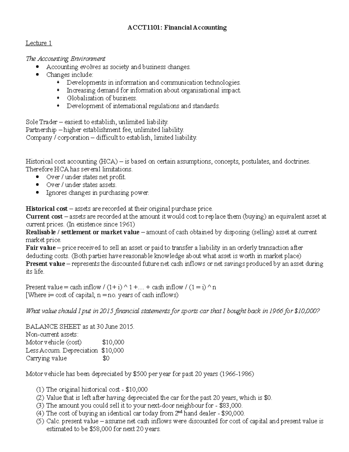 Lecture Notes - ACCT1101: Financial Accounting Lecture 1 The Accounting ...