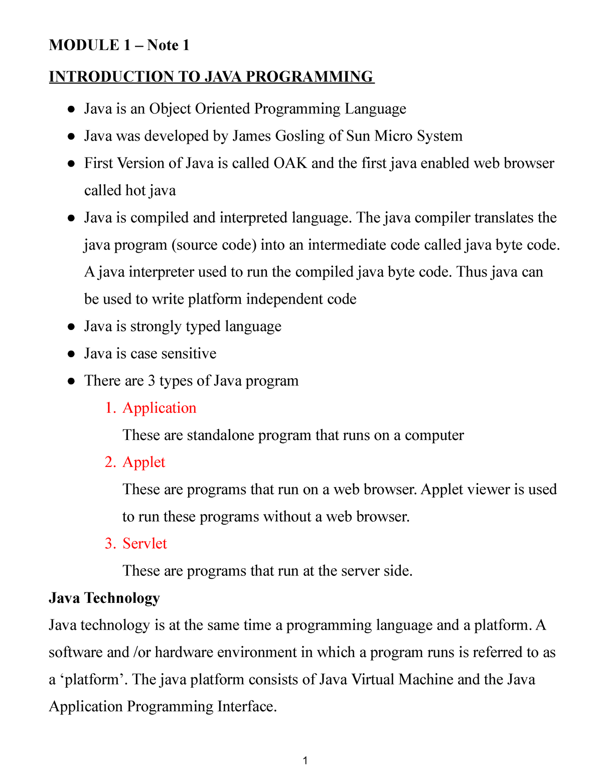 Module 1 Note1introduction To Java Programming Module 1 Note 1 Introduction To Java 3437