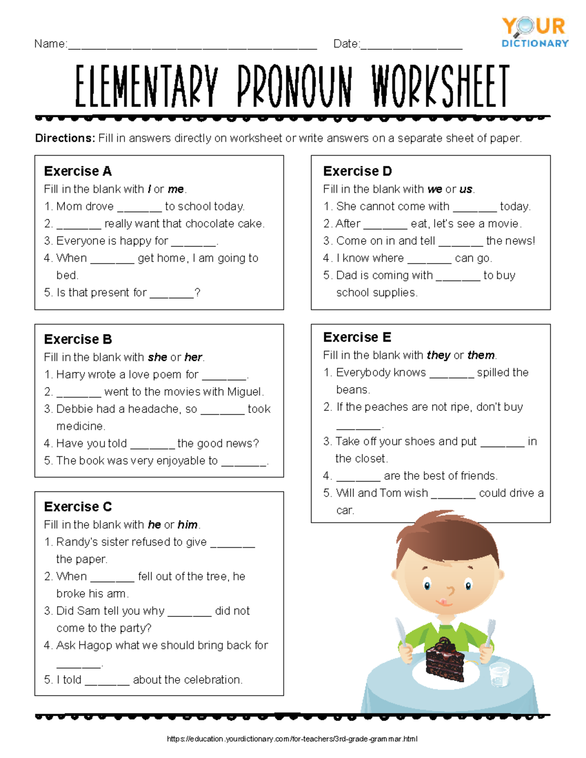 Elementary-pronoun-worksheet - Name ...