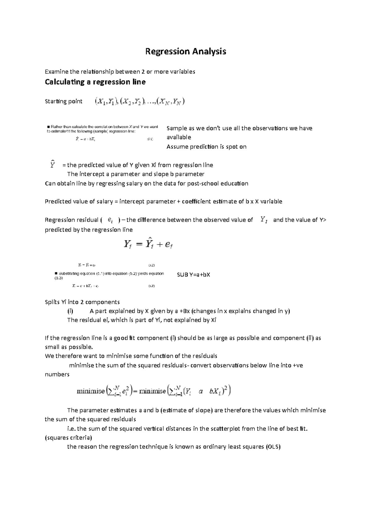 Regression Analysis - Lecture Notes - Regression Analysis Examine The ...