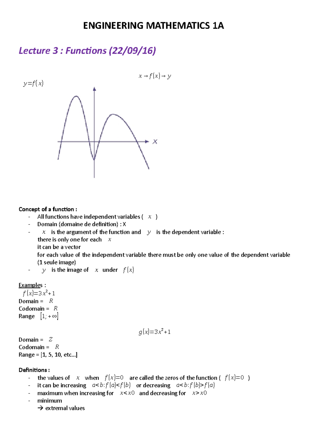 Maths functions lecture notes ENGINEERING MATHEMATICS 1A Lecture 3
