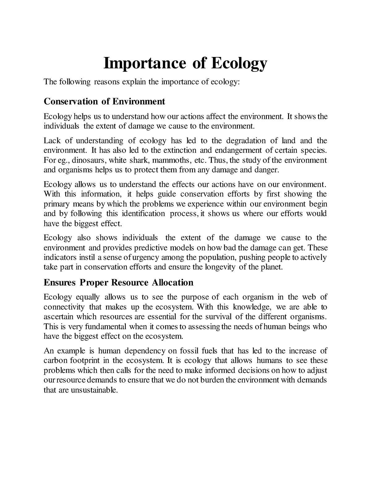 importance of ecology essay