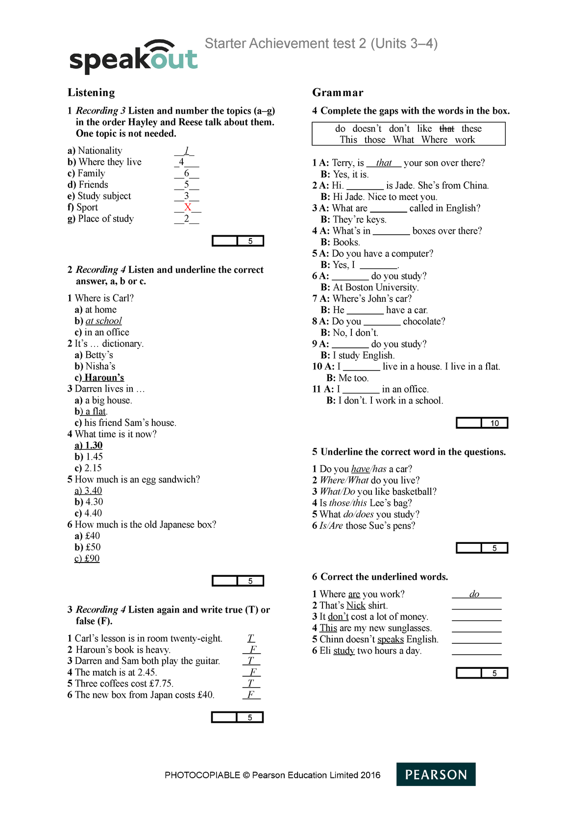 Modelo de examen ingles introductorio - Starter Achievement test 2 (Units  3–4) Listening 1 Recording - Studocu